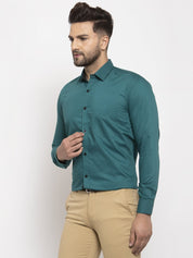 Indian Needle Teal Blue Formal Shirt with black detailing - SF_411Teal_S