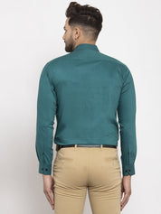 Indian Needle Teal Blue Formal Shirt with black detailing - SF_411Teal_S