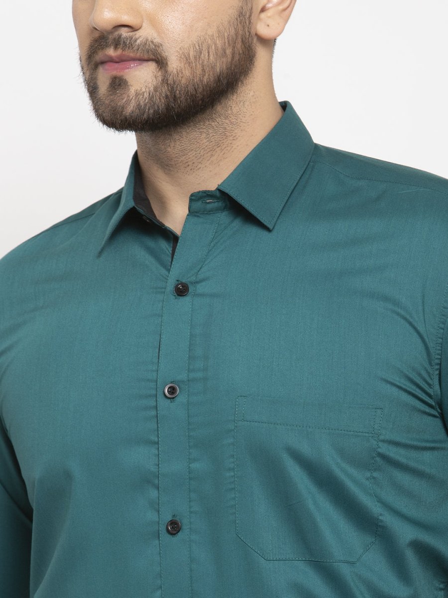 Indian Needle Teal Blue Formal Shirt with black detailing - SF_411Teal_S
