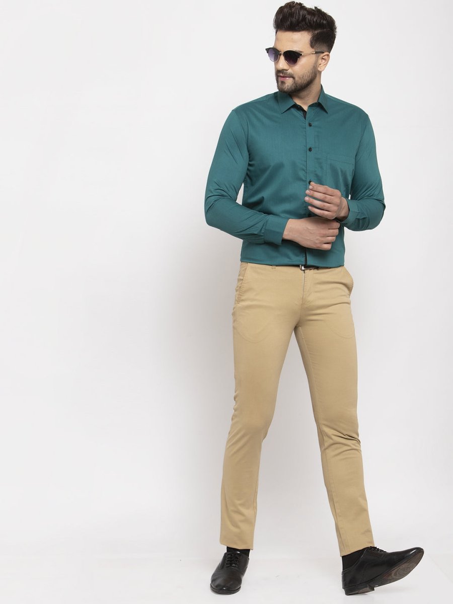 Indian Needle Teal Blue Formal Shirt with black detailing - SF_411Teal_S