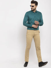 Indian Needle Teal Blue Formal Shirt with black detailing - SF_411Teal_S