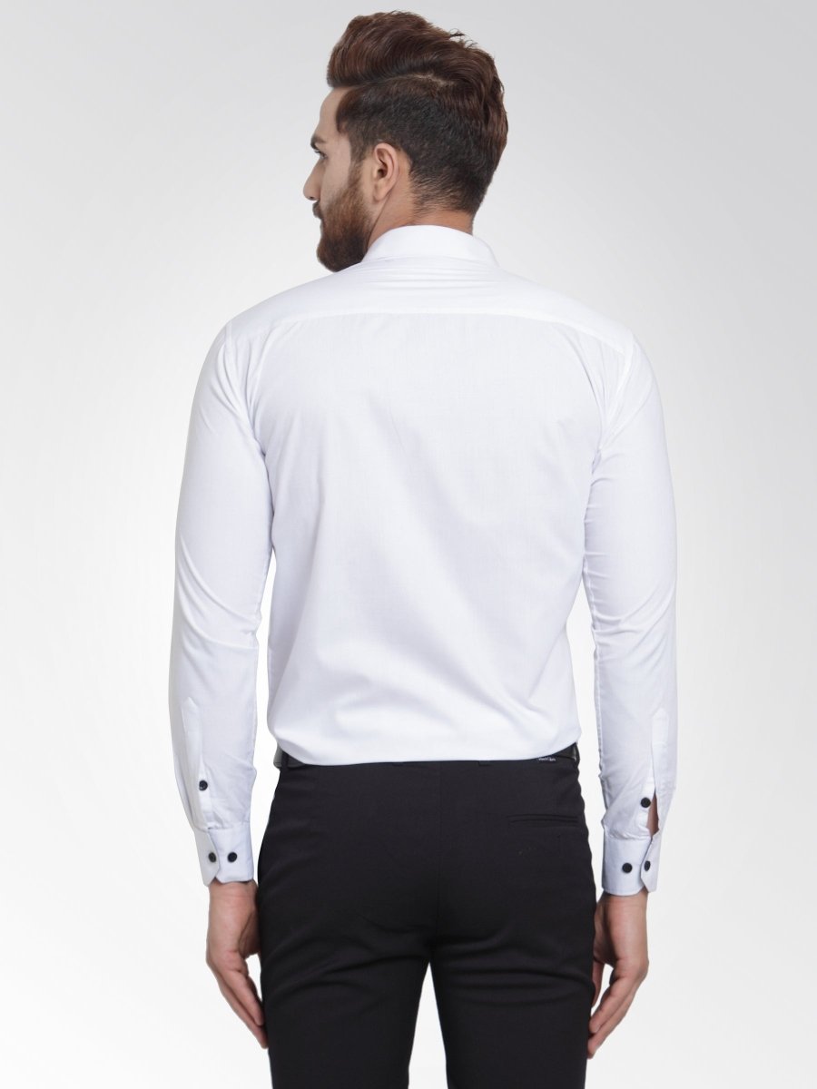 Indian Needle White Formal Shirt with black detailing - SF_411White_S