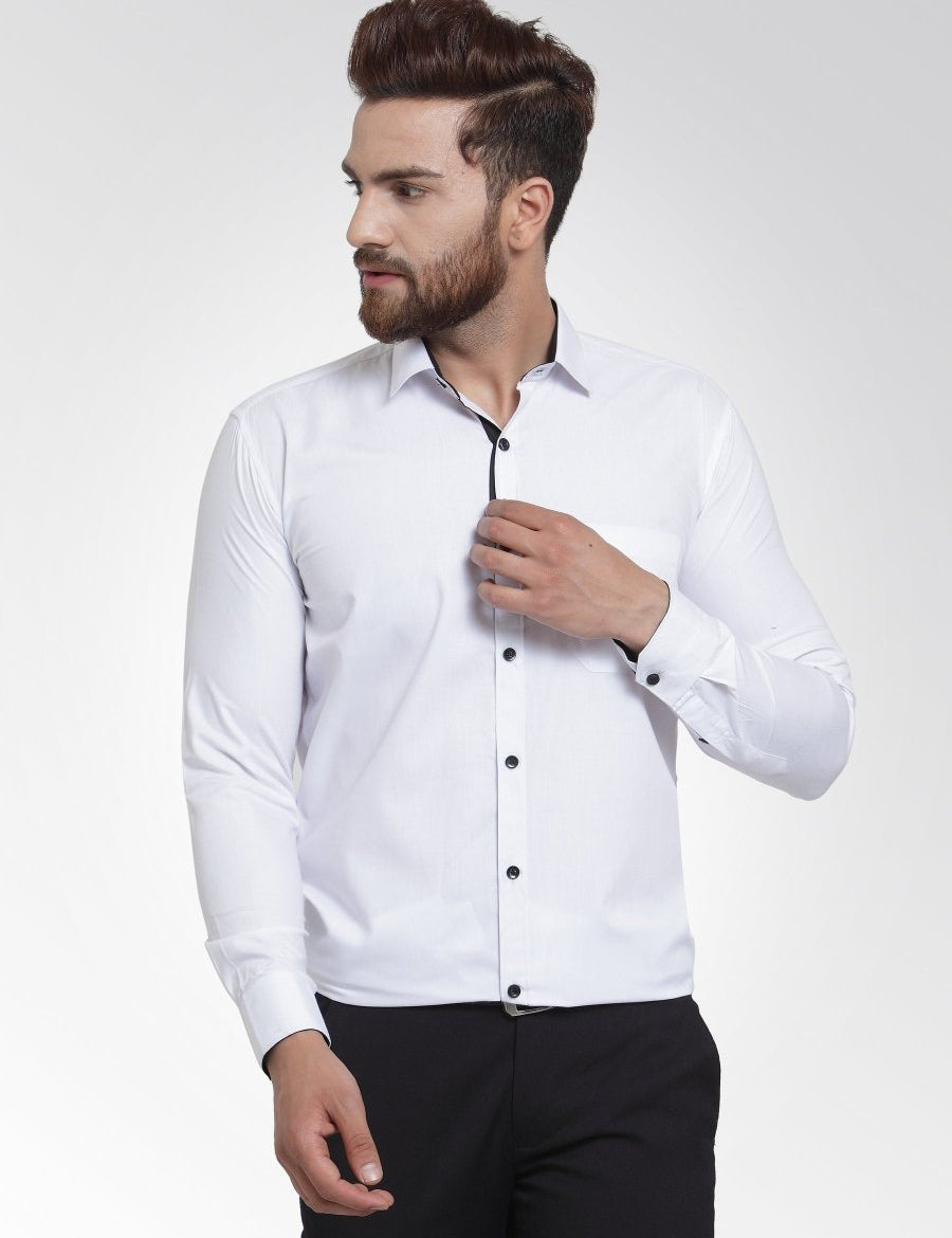 Indian Needle White Formal Shirt with black detailing - SF_411White_S