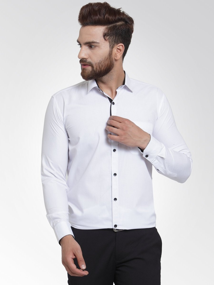 Indian Needle White Formal Shirt with black detailing - SF_411White_S