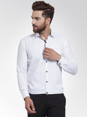 Indian Needle White Formal Shirt with black detailing - SF_411White_S