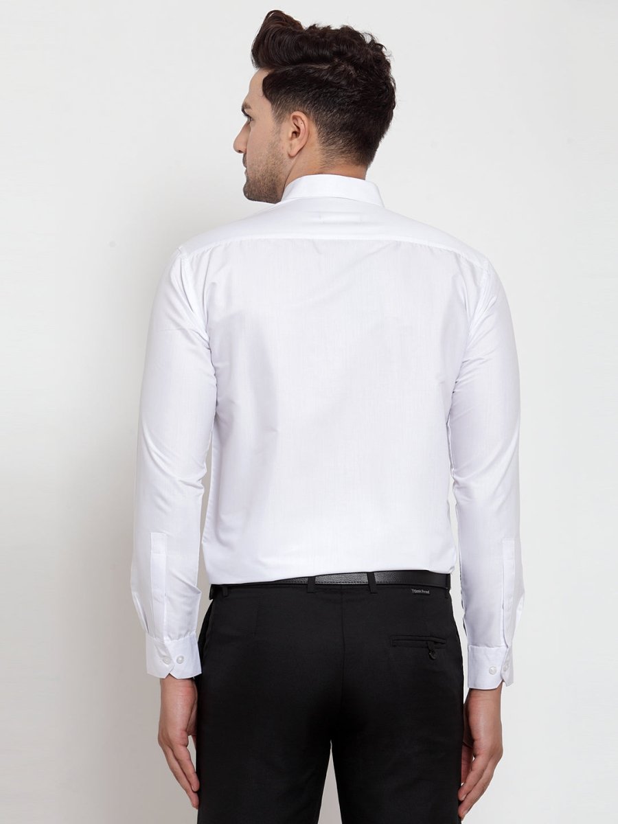 Indian Needle White Men's Cotton Solid Button Down Formal Shirts - SF_713White_S