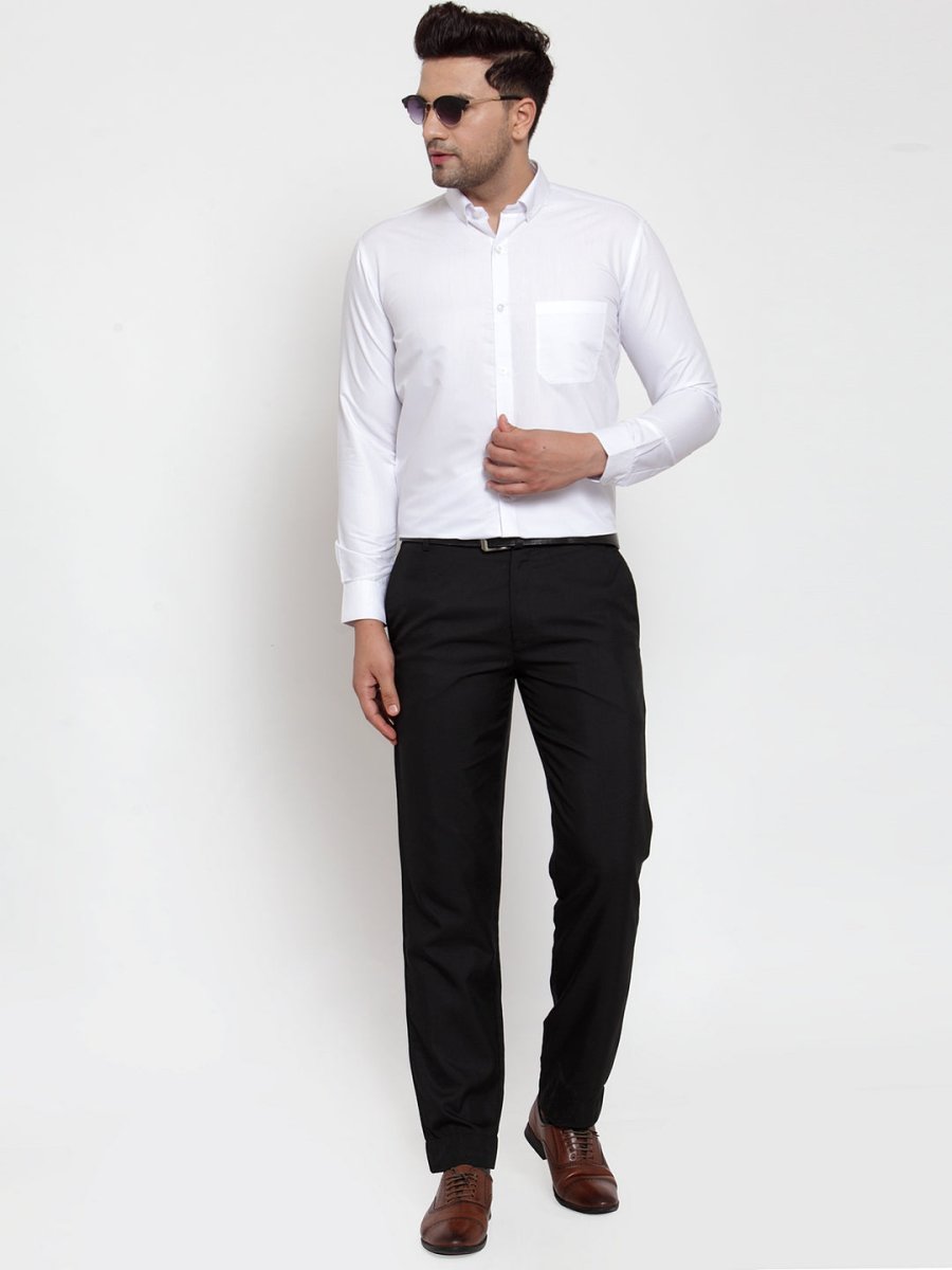 Indian Needle White Men's Cotton Solid Button Down Formal Shirts - SF_713White_S