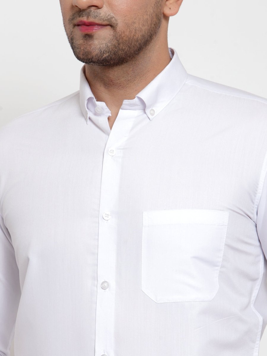 Indian Needle White Men's Cotton Solid Button Down Formal Shirts - SF_713White_S