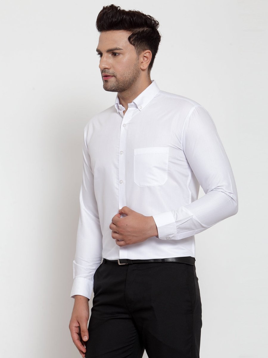 Indian Needle White Men's Cotton Solid Button Down Formal Shirts - SF_713White_S
