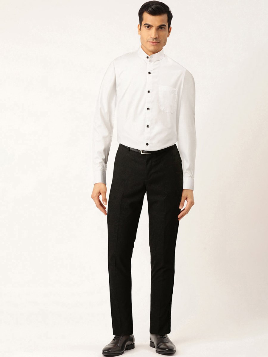 Indian Needle White Men's Cotton Solid Mandarin Collar Formal Shirts - SF_726White_S