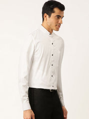 Indian Needle White Men's Cotton Solid Mandarin Collar Formal Shirts - SF_726White_S