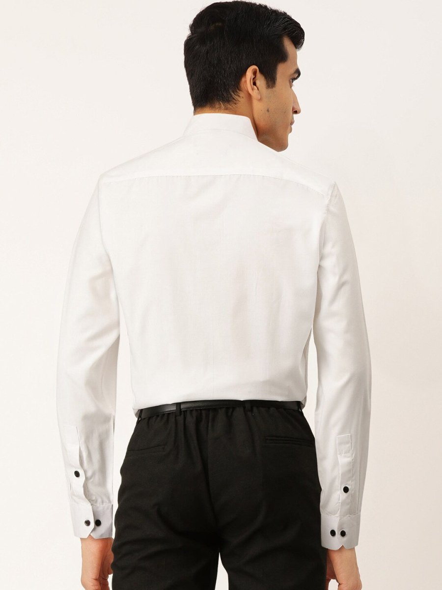 Indian Needle White Men's Cotton Solid Mandarin Collar Formal Shirts - SF_726White_S