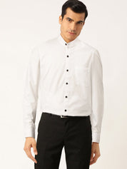 Indian Needle White Men's Cotton Solid Mandarin Collar Formal Shirts - SF_726White_S