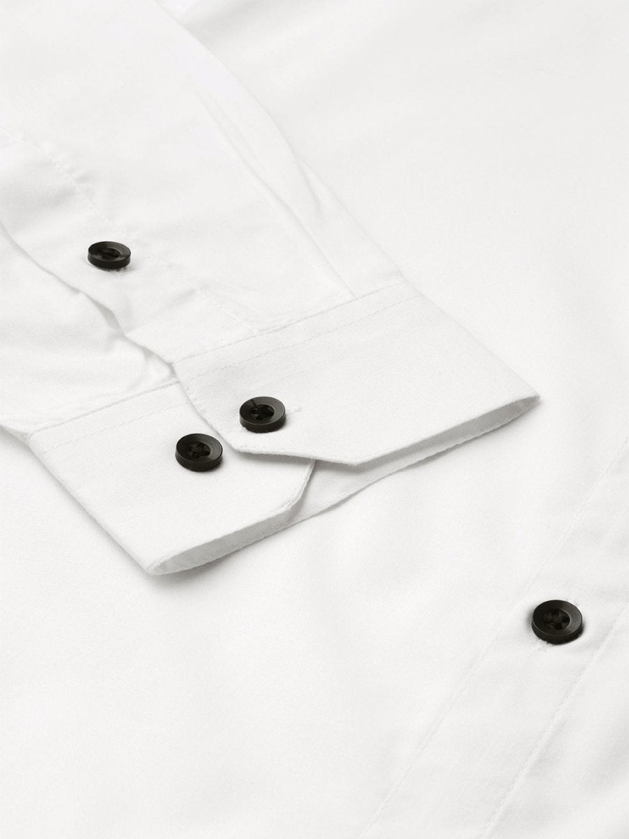 Indian Needle White Men's Cotton Solid Mandarin Collar Formal Shirts - SF_726White_S