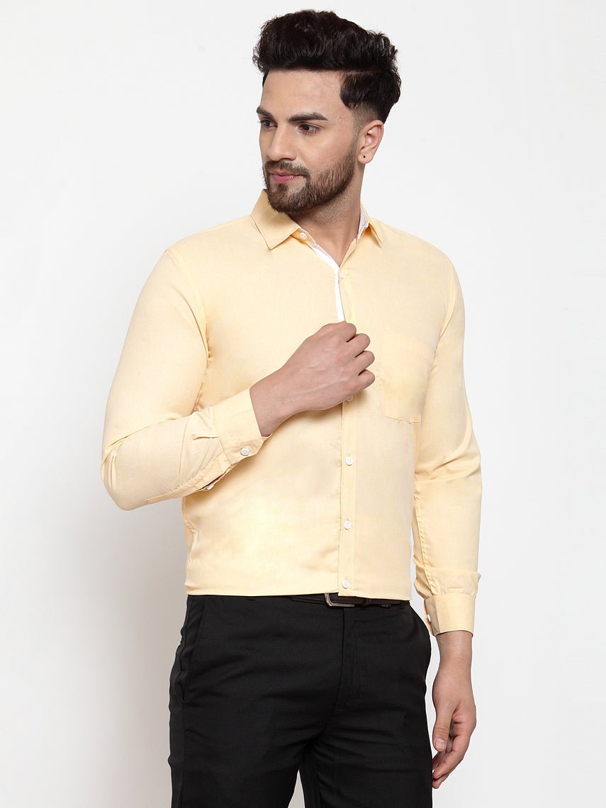 Indian Needle Yellow Formal Shirt with white detailing - SF_419Yellow_S