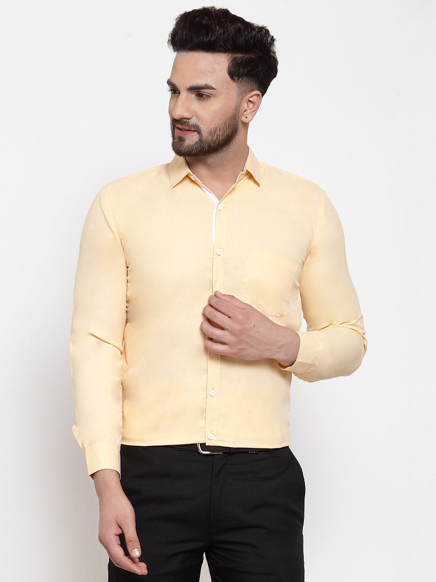 Indian Needle Yellow Formal Shirt with white detailing - SF_419Yellow_S