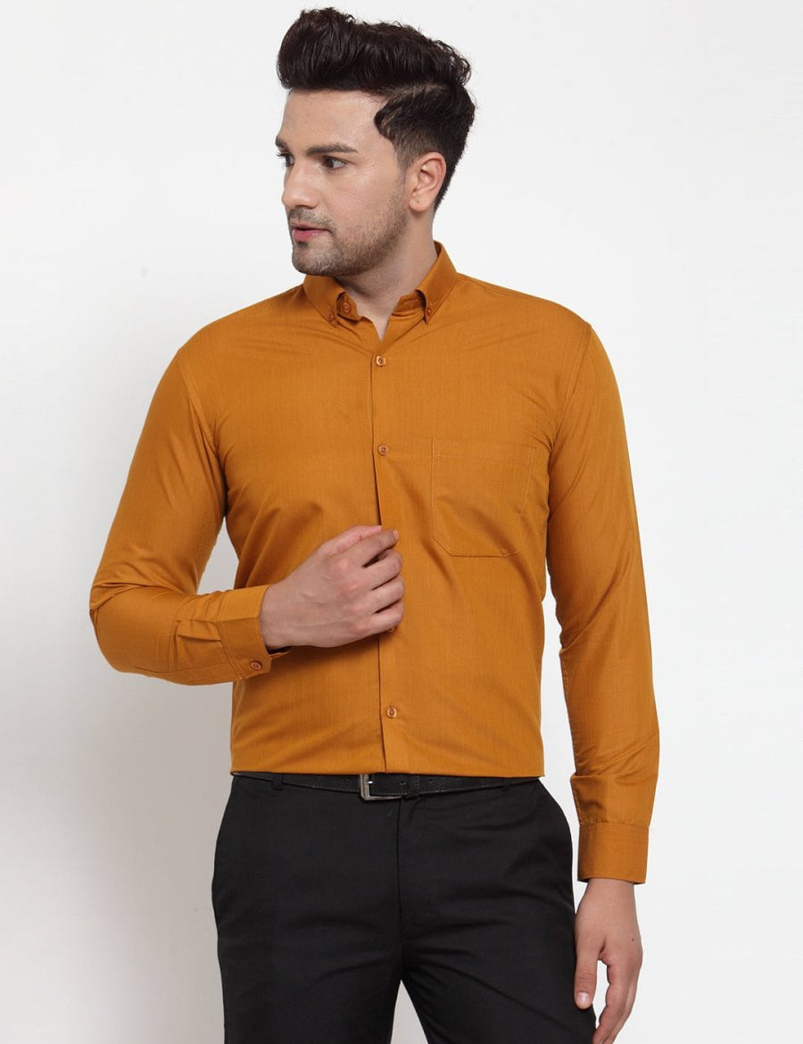 Indian Needle Yellow Men's Cotton Solid Button Down Formal Shirts - SF_713Mustard_S