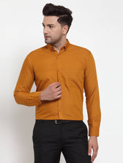 Indian Needle Yellow Men's Cotton Solid Button Down Formal Shirts - SF_713Mustard_S