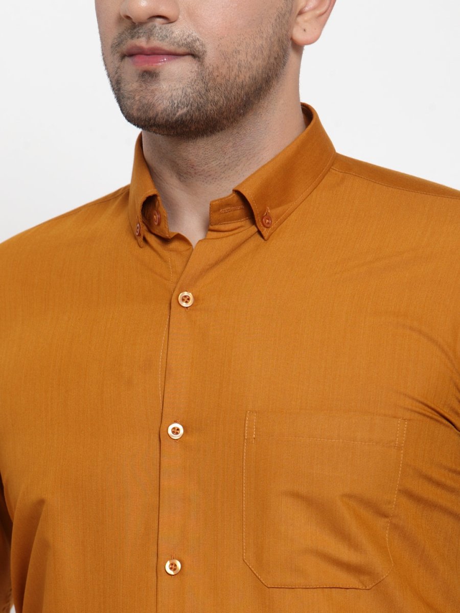 Indian Needle Yellow Men's Cotton Solid Button Down Formal Shirts - SF_713Mustard_S