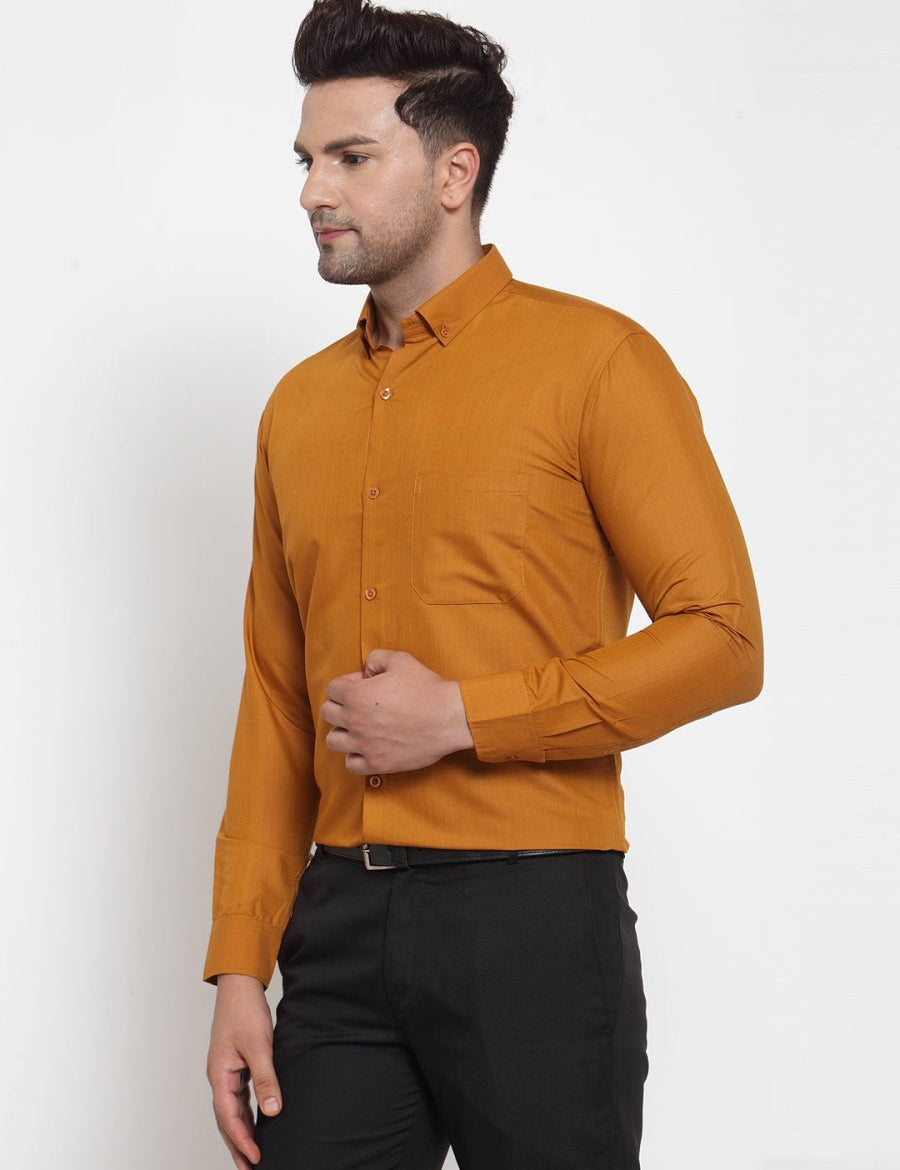 Indian Needle Yellow Men's Cotton Solid Button Down Formal Shirts - SF_713Mustard_S