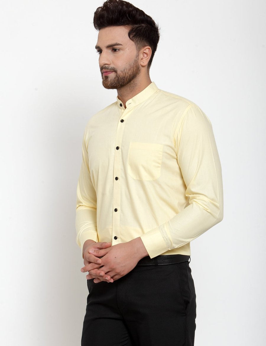 Indian Needle Yellow Men's Cotton Solid Mandarin Collar Formal Shirts - SF_726Lime_S