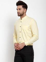 Indian Needle Yellow Men's Cotton Solid Mandarin Collar Formal Shirts - SF_726Lime_S
