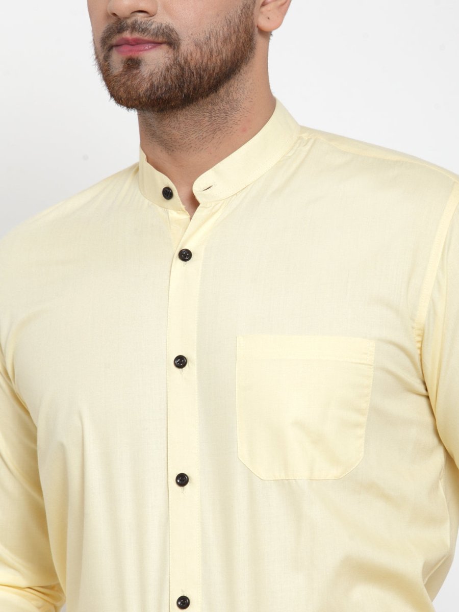 Indian Needle Yellow Men's Cotton Solid Mandarin Collar Formal Shirts - SF_726Lime_S