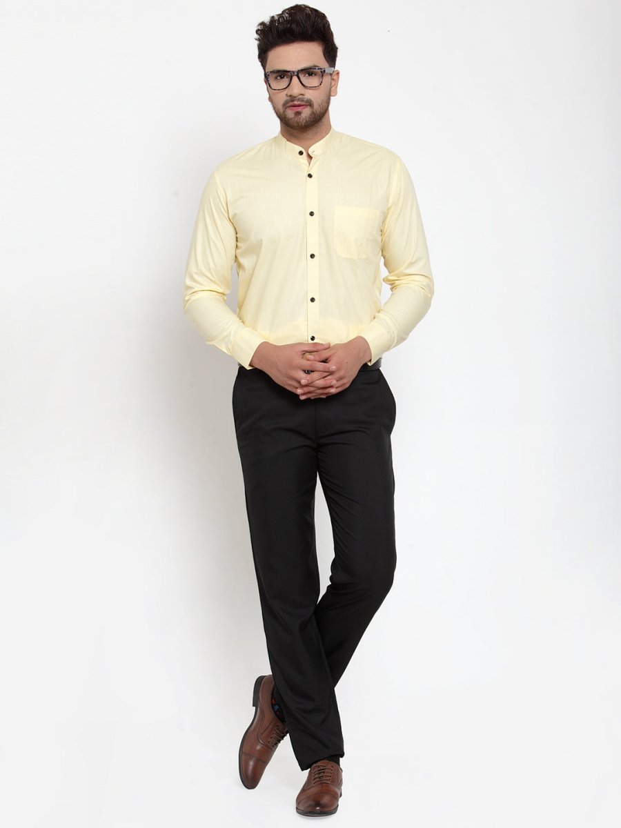 Indian Needle Yellow Men's Cotton Solid Mandarin Collar Formal Shirts - SF_726Lime_S