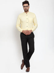 Indian Needle Yellow Men's Cotton Solid Mandarin Collar Formal Shirts - SF_726Lime_S