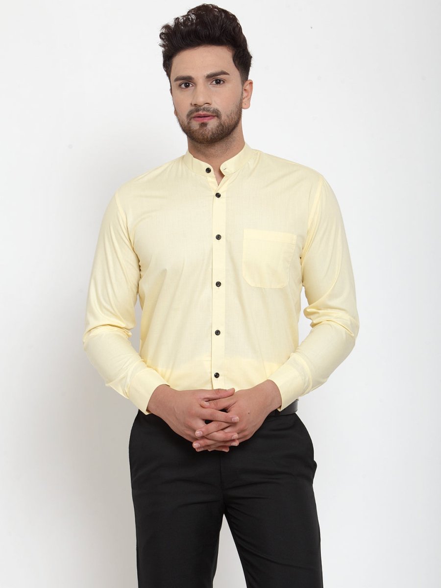 Indian Needle Yellow Men's Cotton Solid Mandarin Collar Formal Shirts - SF_726Lime_S