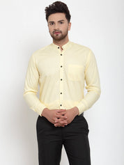 Indian Needle Yellow Men's Cotton Solid Mandarin Collar Formal Shirts - SF_726Lime_S