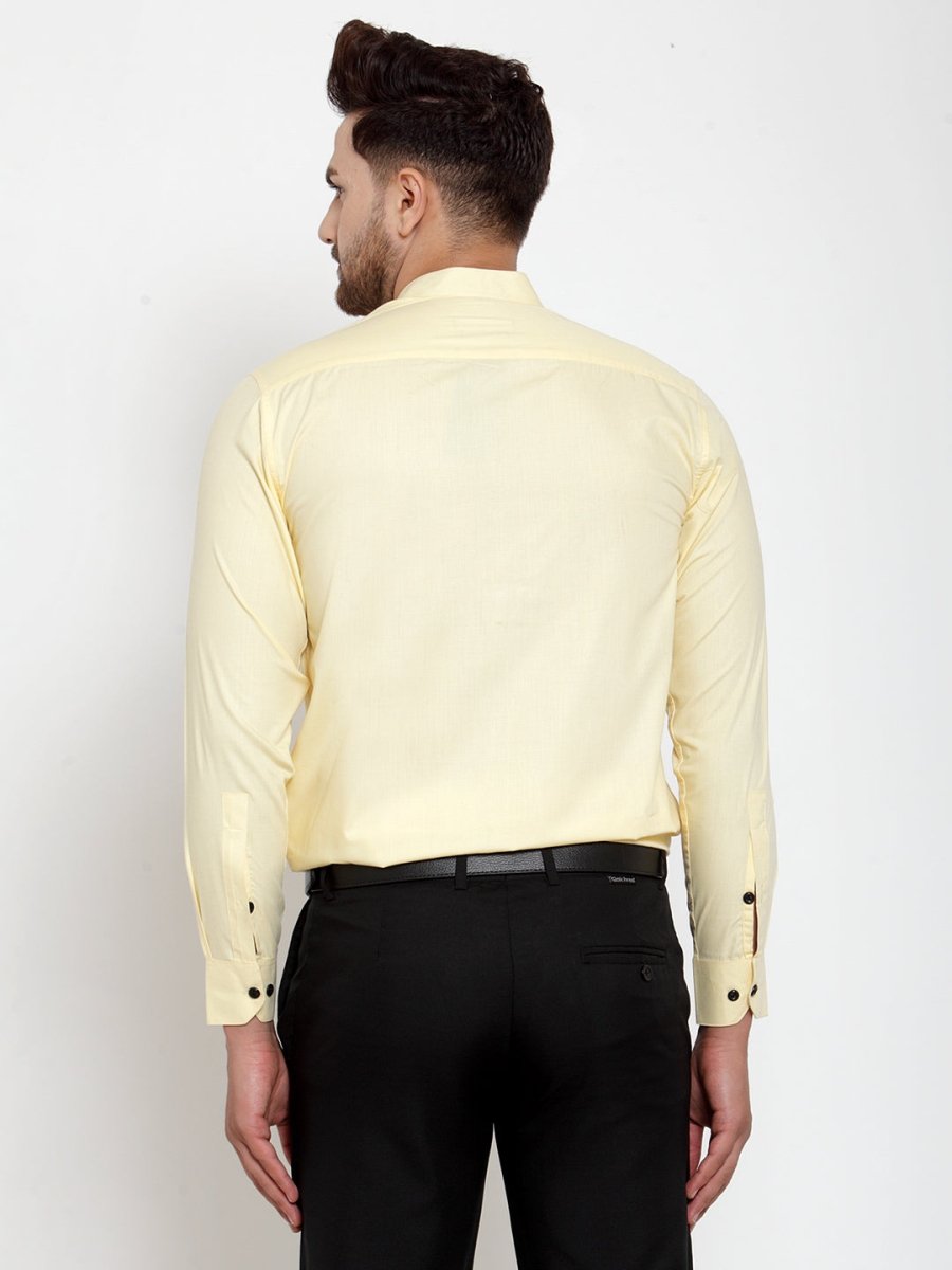 Indian Needle Yellow Men's Cotton Solid Mandarin Collar Formal Shirts - SF_726Lime_S