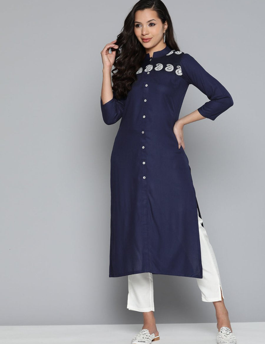 Jompers Paisley Embroidered Chikankari Navy Women Kurta - JOK_1486_Navy_S