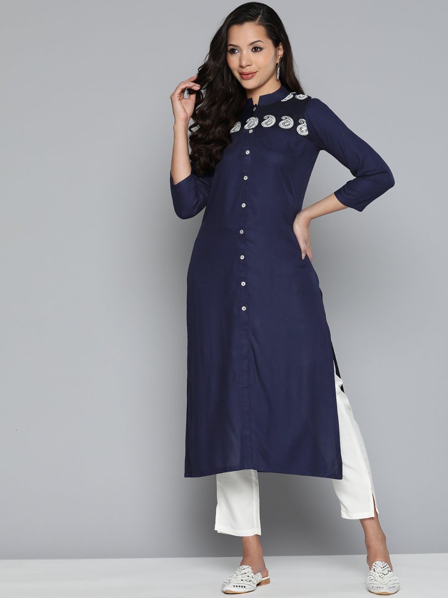 Jompers Paisley Embroidered Chikankari Navy Women Kurta - JOK_1486_Navy_S