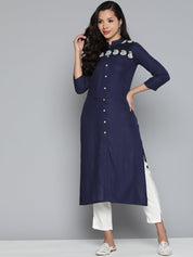 Jompers Paisley Embroidered Chikankari Navy Women Kurta - JOK_1486_Navy_S