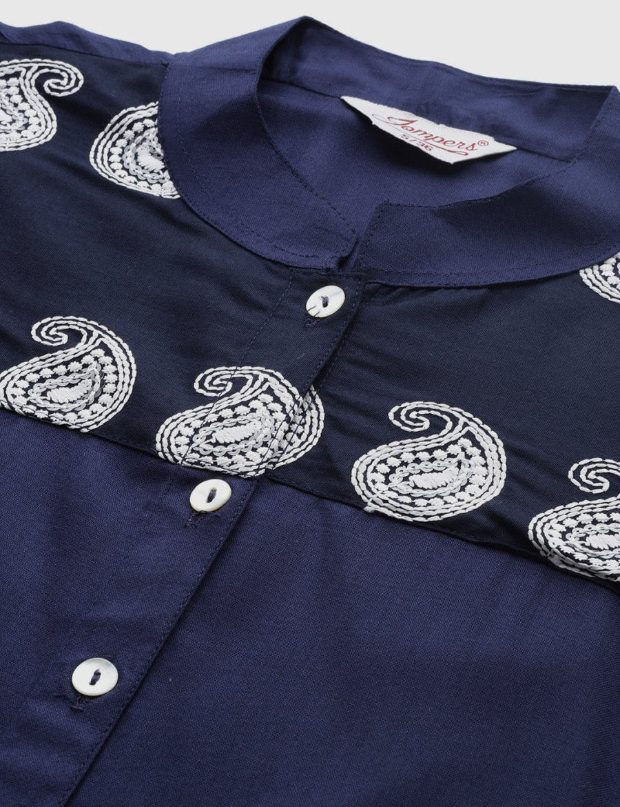 Jompers Paisley Embroidered Chikankari Navy Women Kurta - JOK_1486_Navy_S