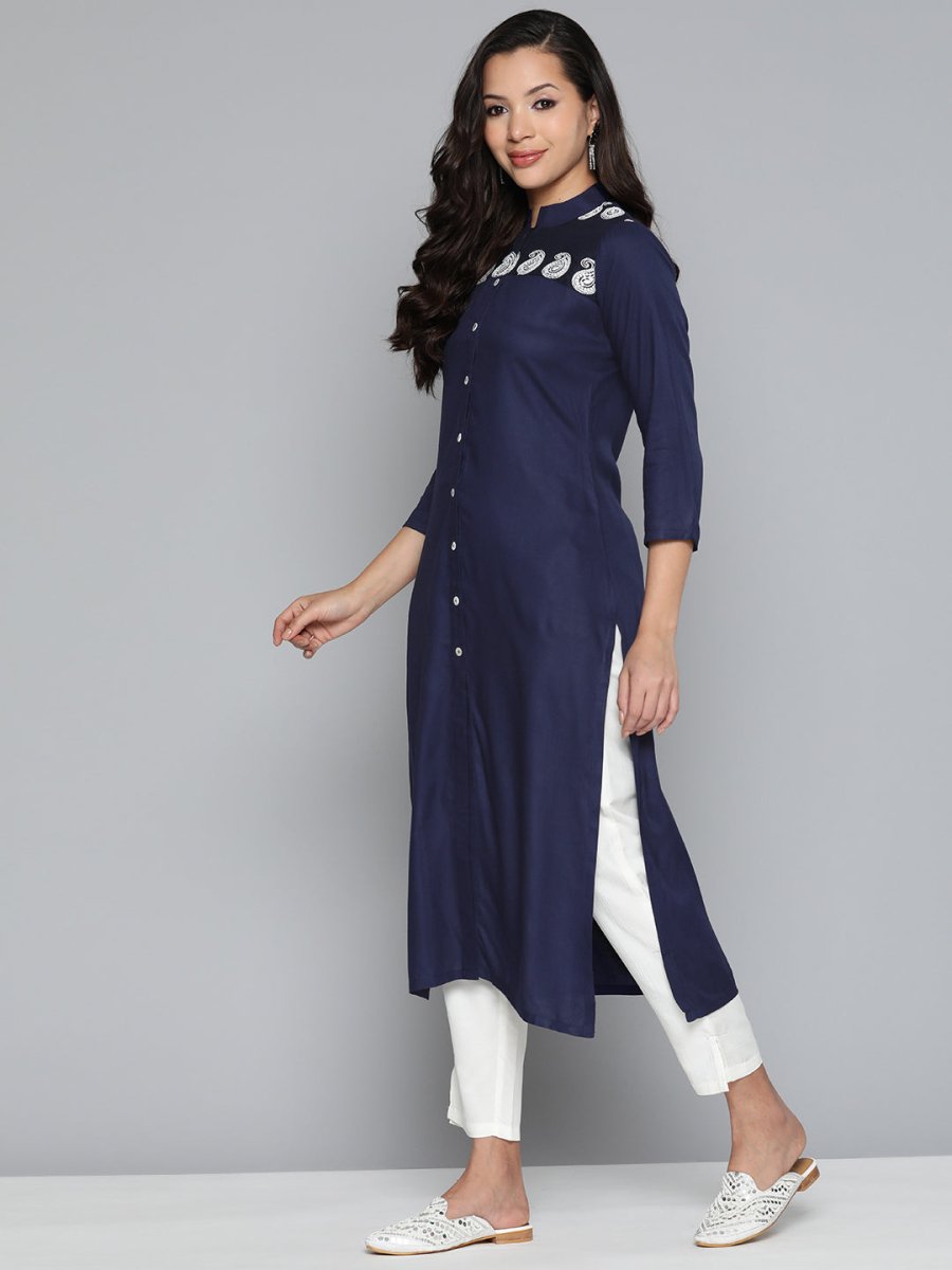 Jompers Paisley Embroidered Chikankari Navy Women Kurta - JOK_1486_Navy_S