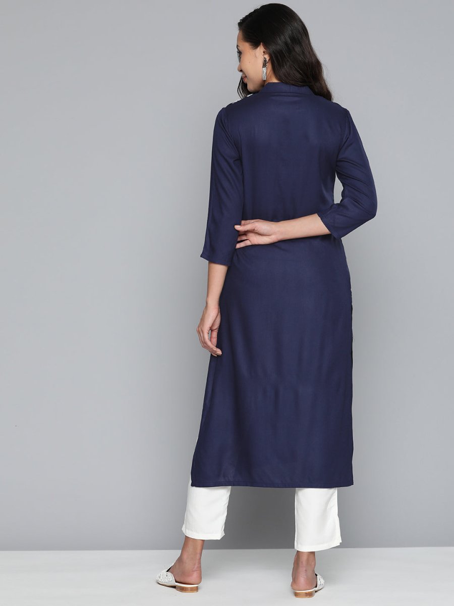 Jompers Paisley Embroidered Chikankari Navy Women Kurta - JOK_1486_Navy_S