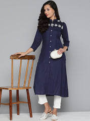 Jompers Paisley Embroidered Chikankari Navy Women Kurta - JOK_1486_Navy_S