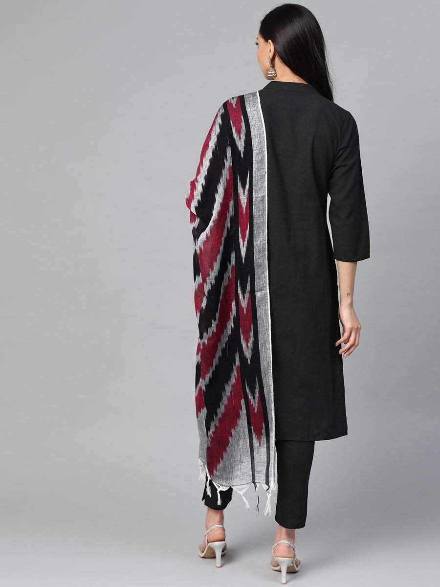 Jompers Women Black & Grey Solid Kurta with Trousers & Dupatta - JOKS_D17Gry_1362_Black_S