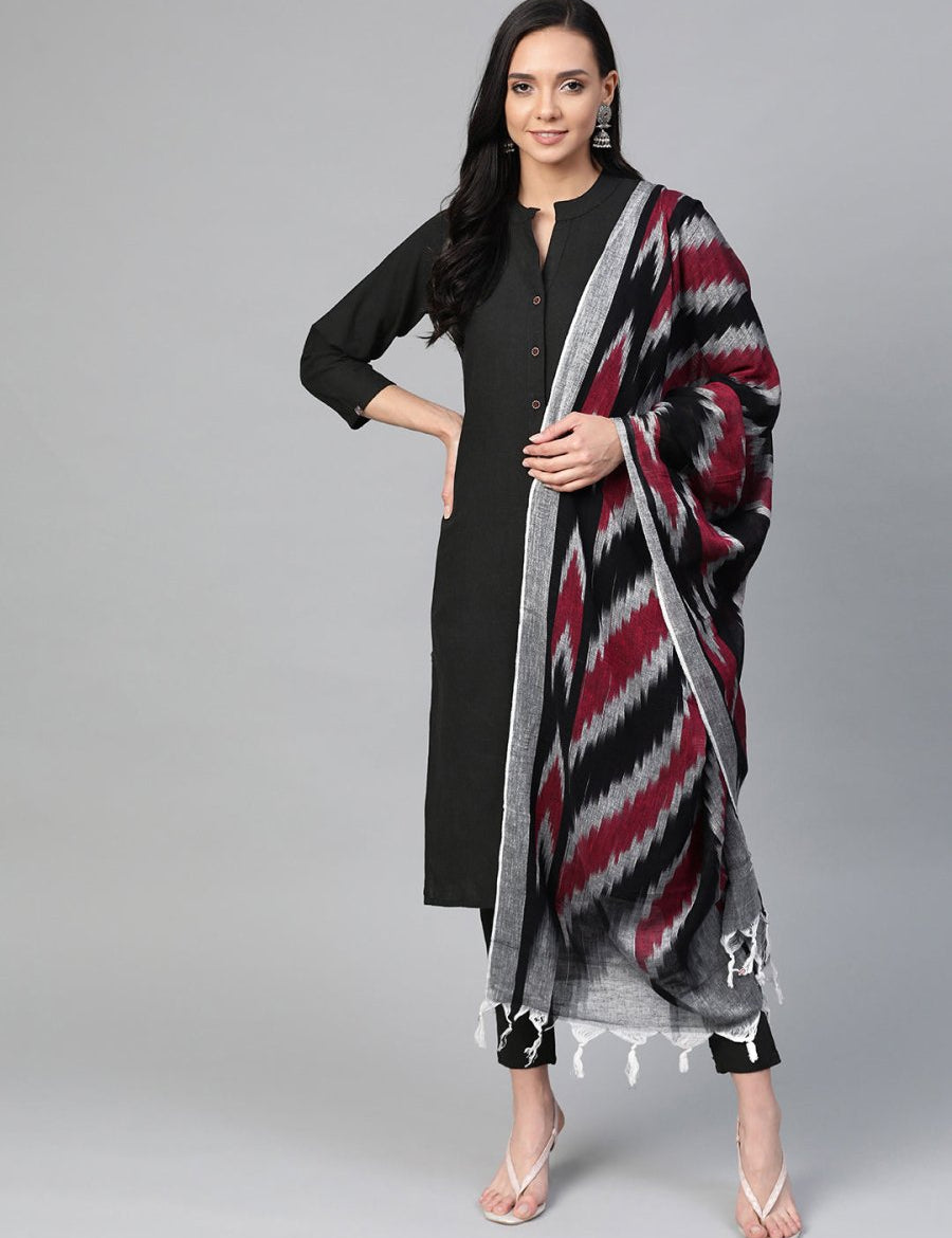 Jompers Women Black & Grey Solid Kurta with Trousers & Dupatta - JOKS_D17Gry_1362_Black_S