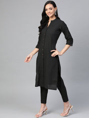 Jompers Women Black & Grey Solid Kurta with Trousers & Dupatta - JOKS_D17Gry_1362_Black_S