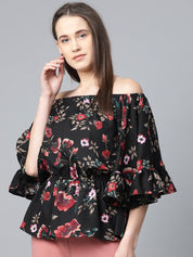 Jompers Women Black Printed Bardot Top - JOT_7003_Black_XS
