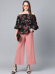 Jompers Women Black Printed Bardot Top - JOT_7003_Black_XS