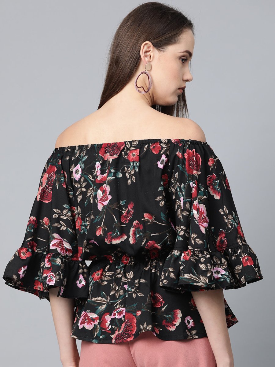 Jompers Women Black Printed Bardot Top - JOT_7003_Black_XS