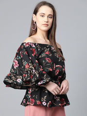 Jompers Women Black Printed Bardot Top - JOT_7003_Black_XS