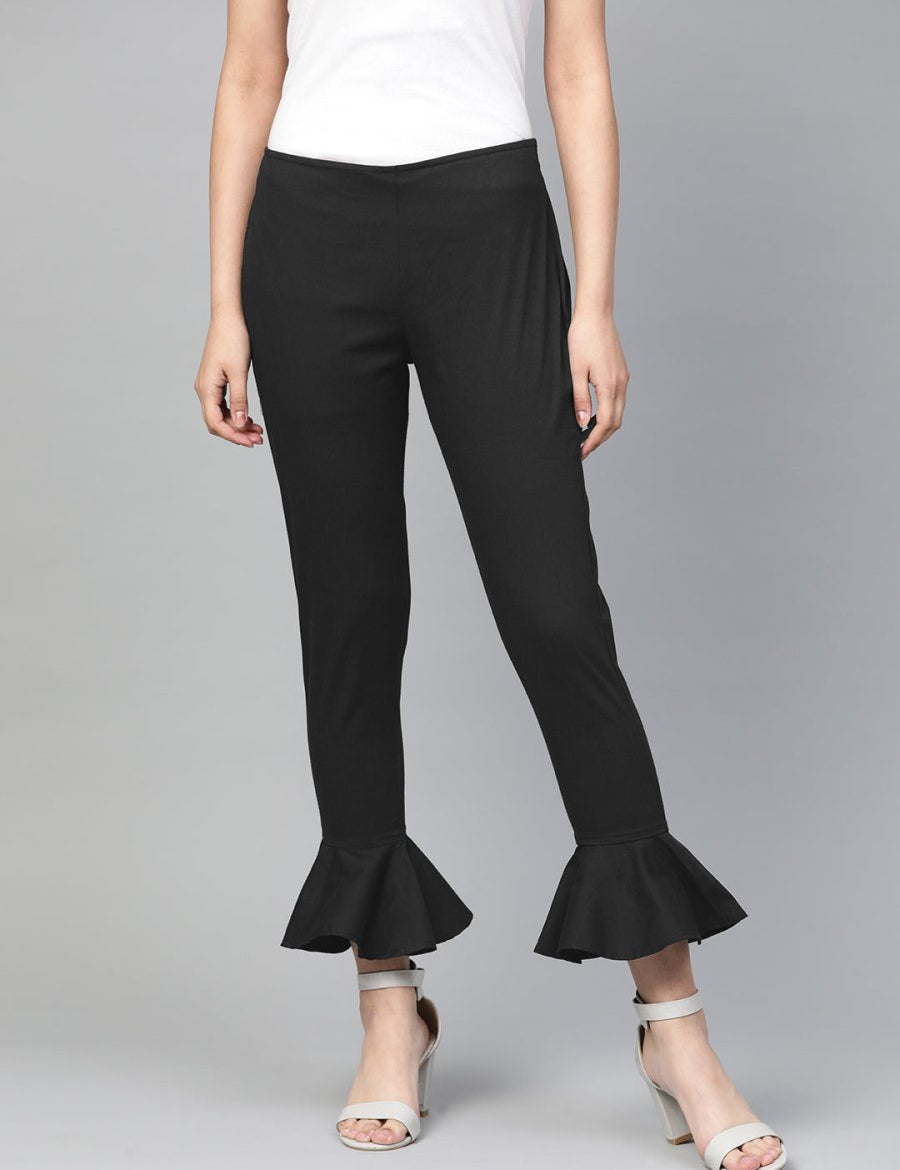 Jompers Women Black Smart Slim Fit Solid Bottom Flared Trousers - JOP_2128_Black_S