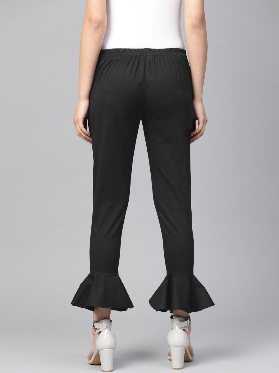 Jompers Women Black Smart Slim Fit Solid Bottom Flared Trousers - JOP_2128_Black_S