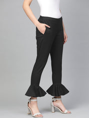 Jompers Women Black Smart Slim Fit Solid Bottom Flared Trousers - JOP_2128_Black_S