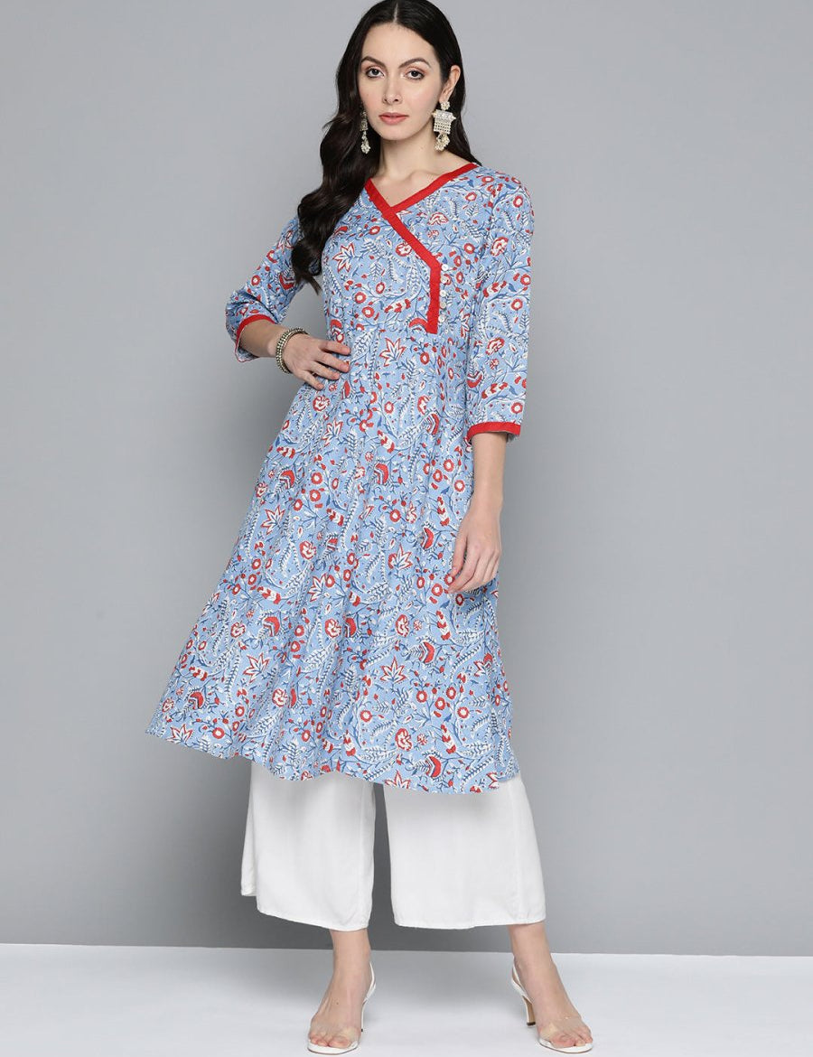 Jompers Women Blue Floral Printed Anarkali Kurta - JOK_1512_Blue_S